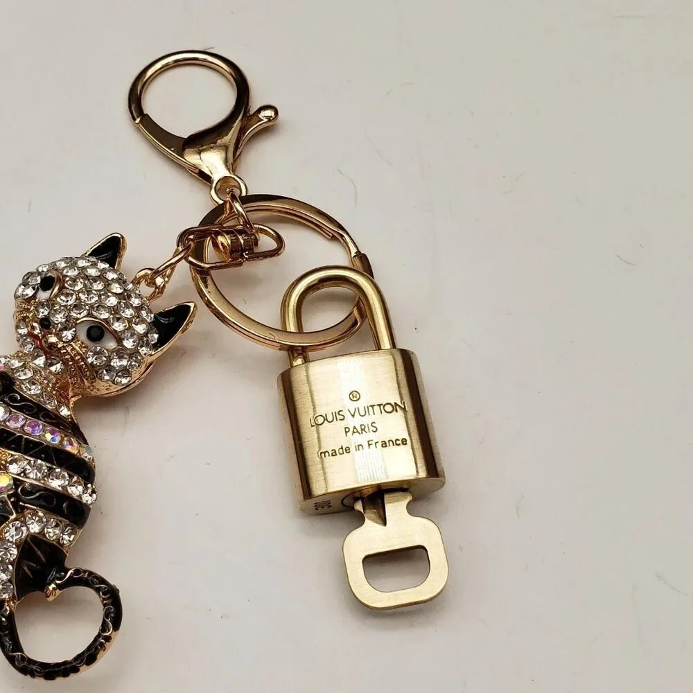 LV Gold Padlock 🔑 Authentic Louis Vuitton Charm + Unbranded Cat Keychain